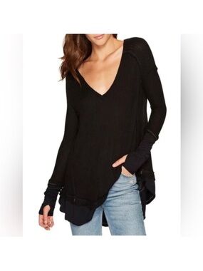 Free People Catalina Black Long Sleeve Thermal Top Small